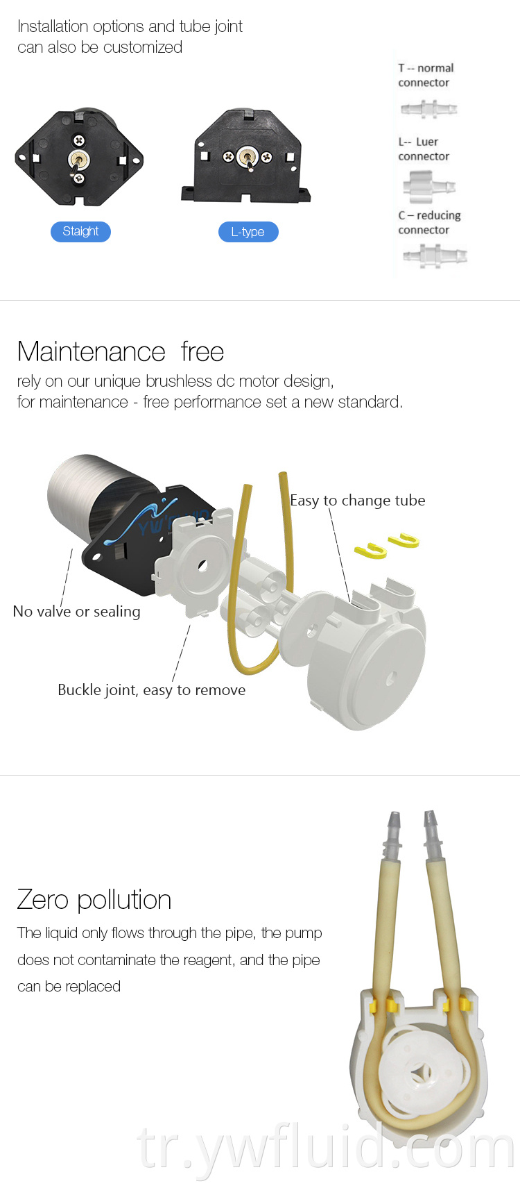 12v dc motor sıvı dozaj pompası boru peristaltik pompa kafası ile YWfluid mikro peristaltik pompa